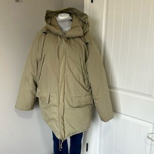 J CREW Women Feather Down Hooded Puffy Puffer Long Coat Winter Snow Parka Sz M